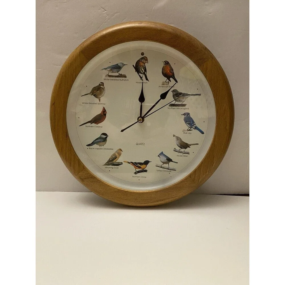 National Audubon Society 90's Singing Bird Watcher Clock Oak Color 13” Works